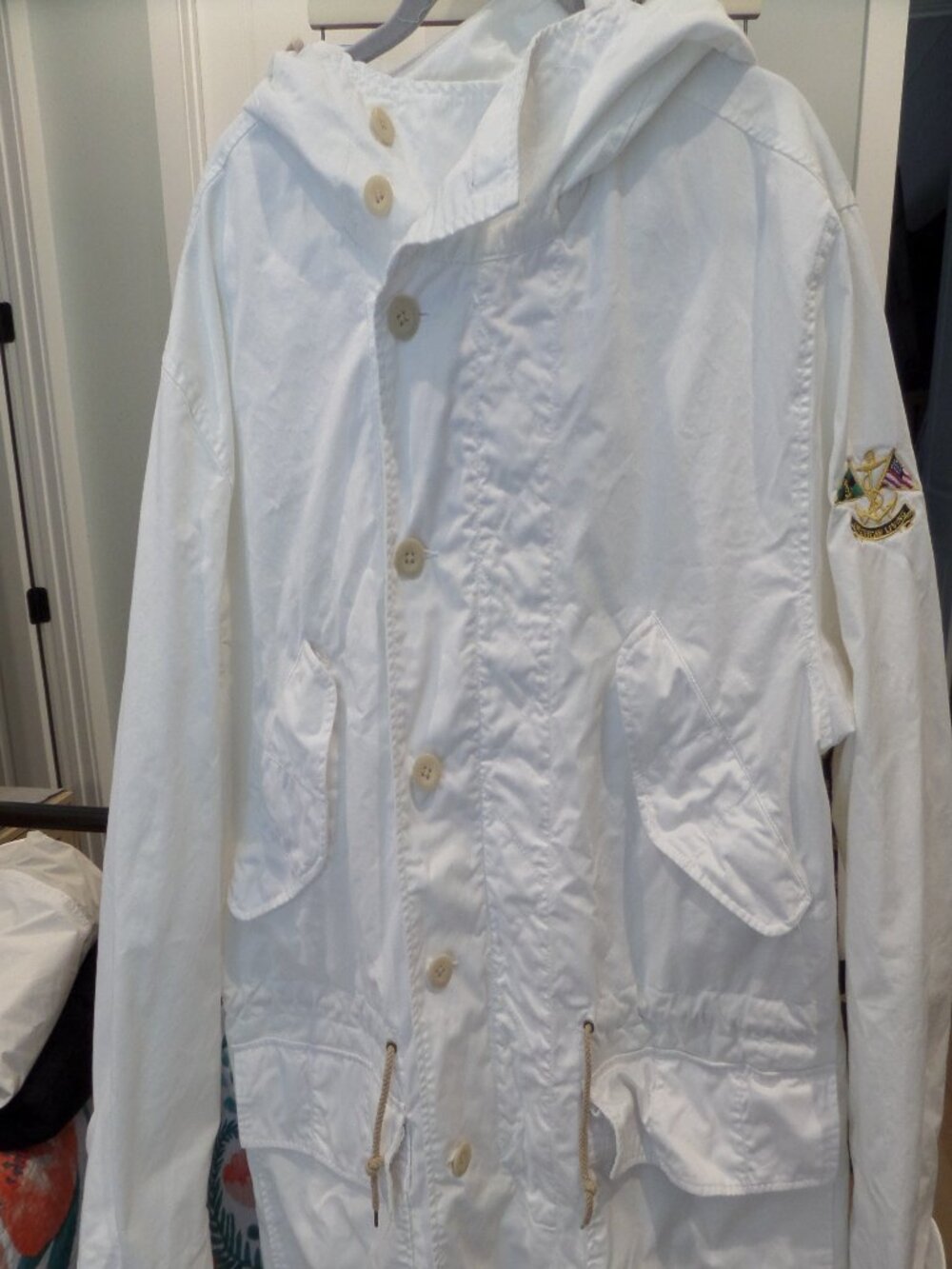 American Living White Cotton Utility Safari Jacket Nautical Embroidered XL